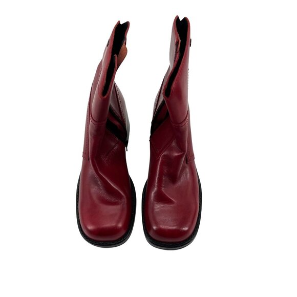 Skechers Somethin Else Red Leather Heeled Ankle Boots Womens Size 9 Side Zipper - Picture 2 of 7